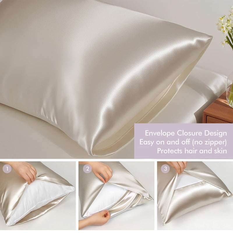 KISMETICS - Vegan Silk Sleep Set, Vegan Silk Pillowcase with Large Scrunchie and Eye Mask for Hair and Skin, Self Care Essential Satin Night Routine Kit (Champagne Color) - Image 3